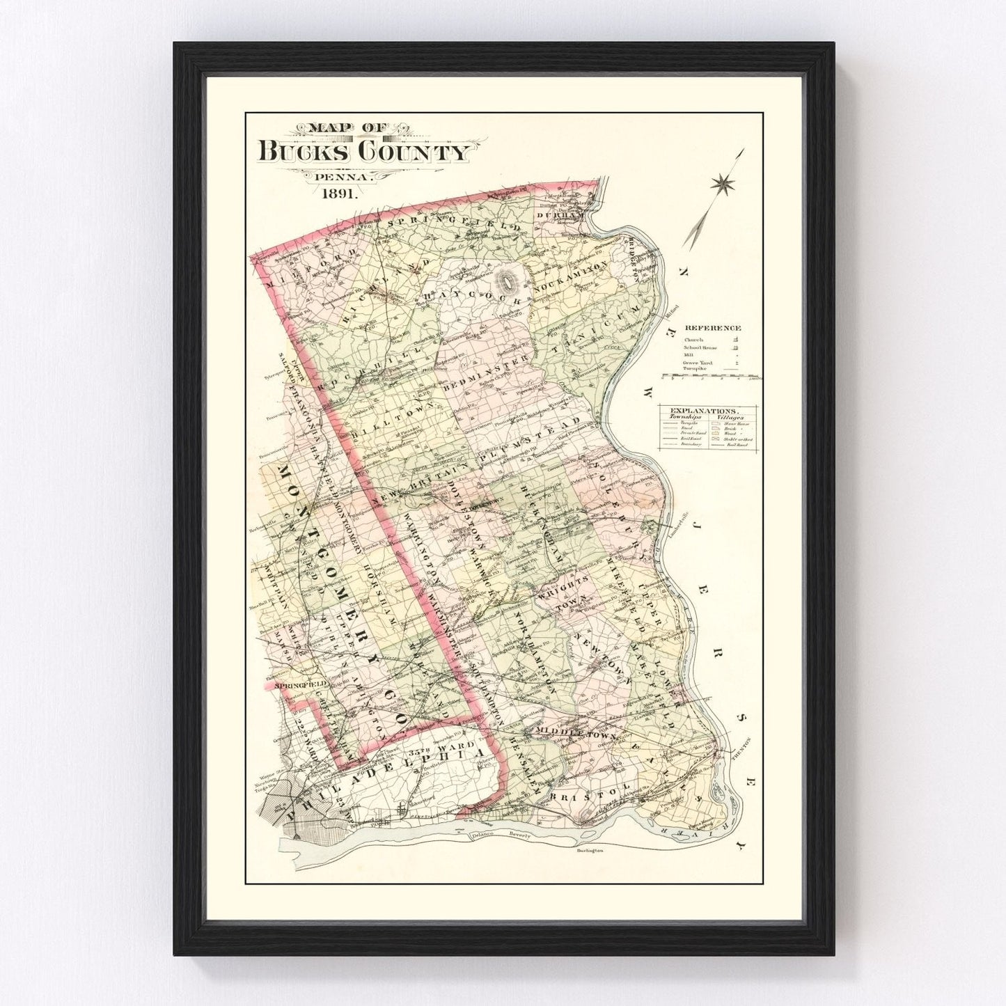 Vintage map of Bucks County, Pennsylvania, 1891