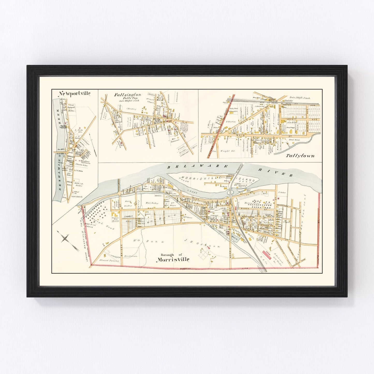 Vintage map of Morrisville, Bucks County, Pennsylvania, 1891