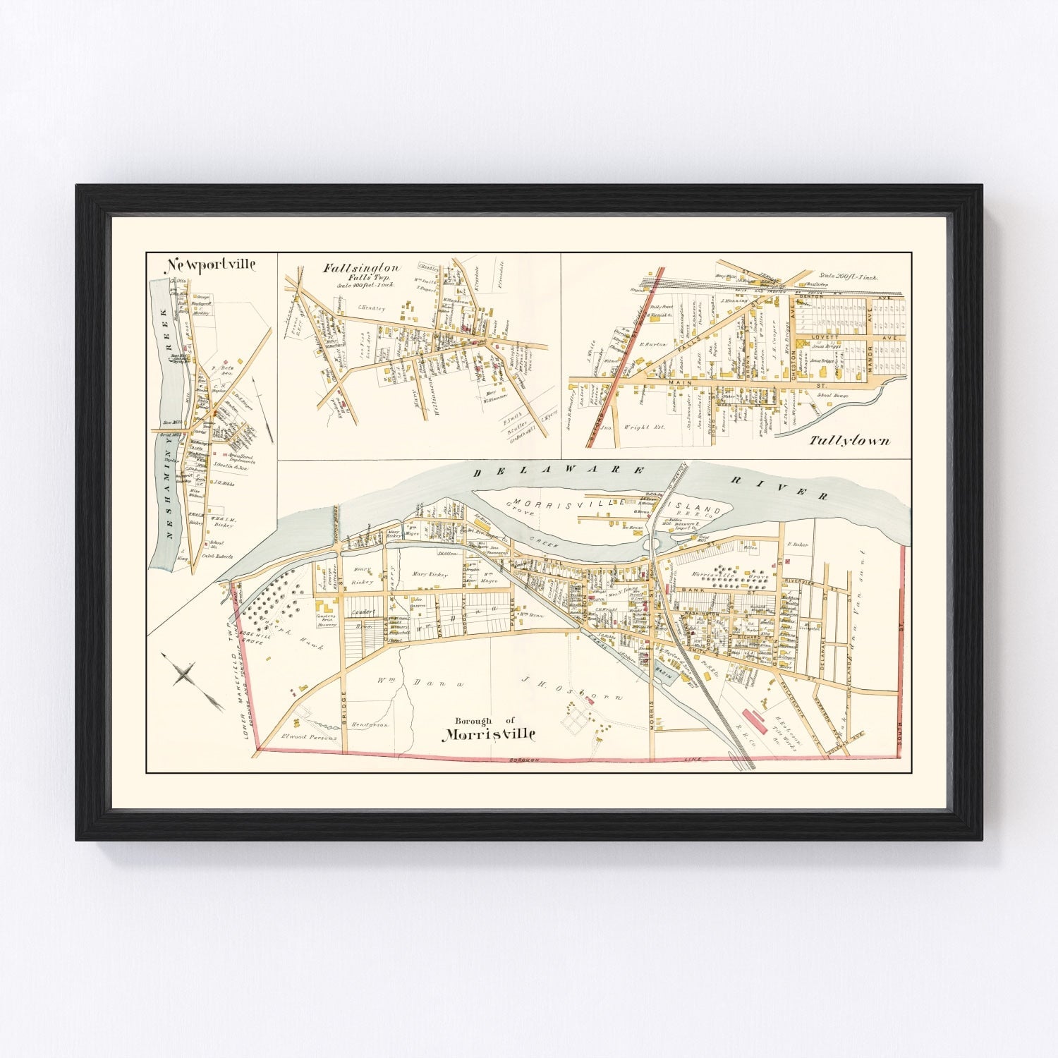 Vintage map of Morrisville, Bucks County, Pennsylvania, 1891