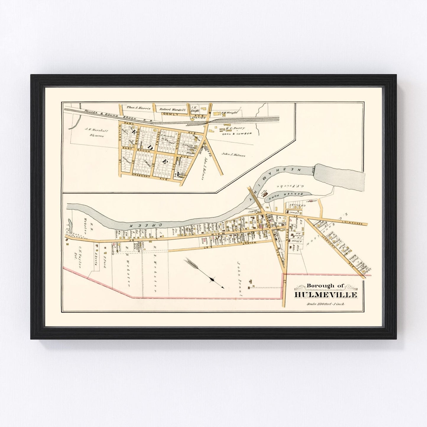 Vintage map of Hulmeville, Bucks County, Pennsylvania, 1891