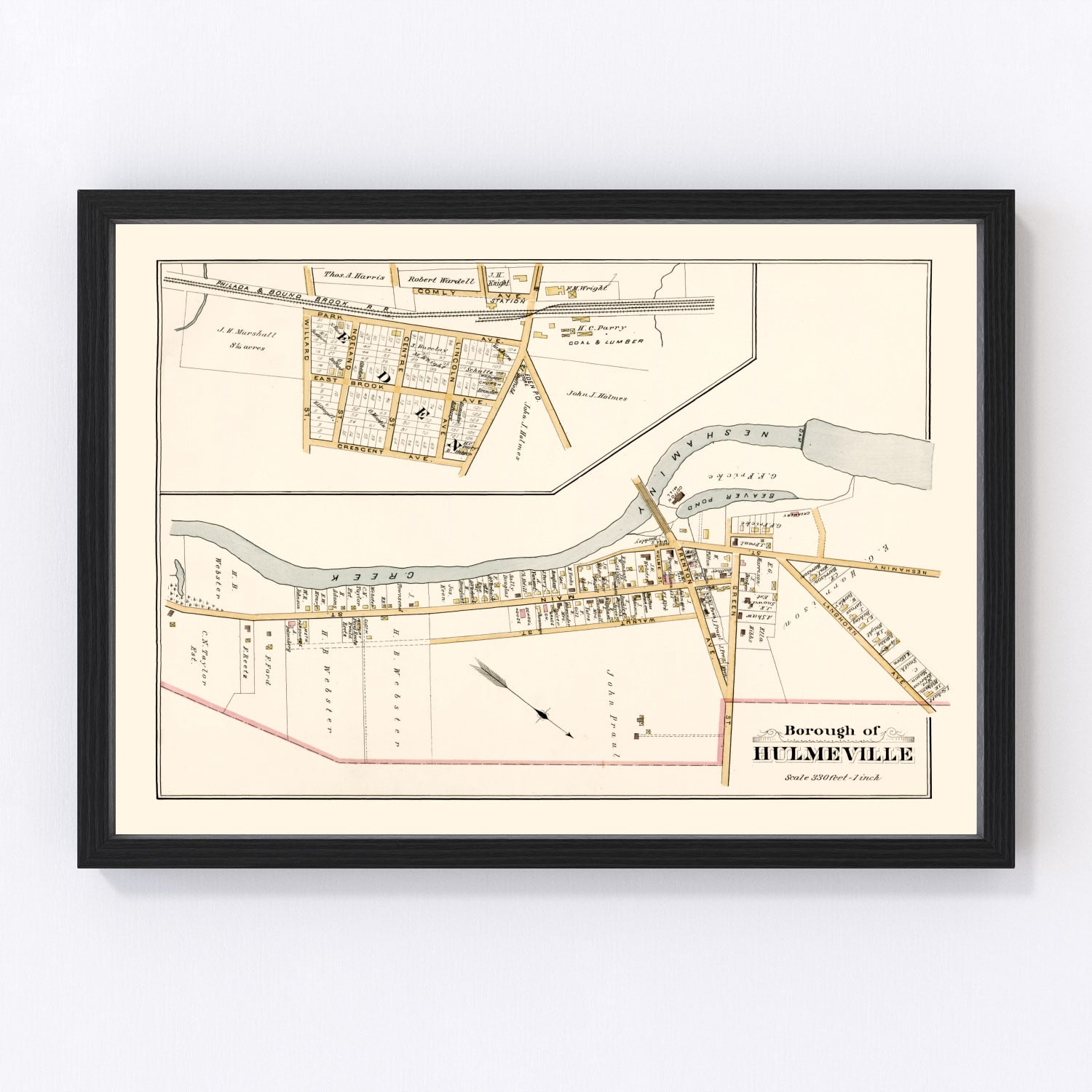 Vintage map of Hulmeville, Bucks County, Pennsylvania, 1891