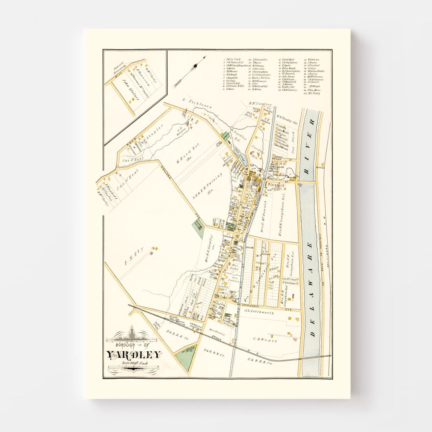 Vintage Map of Yardley, Pennsylvania, 1891