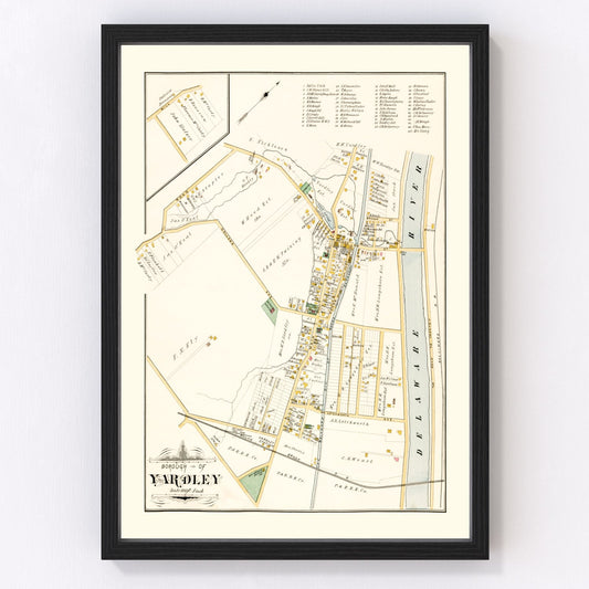 Vintage map of Yardley, Pennsylvania, 1891, Bucks County restored print