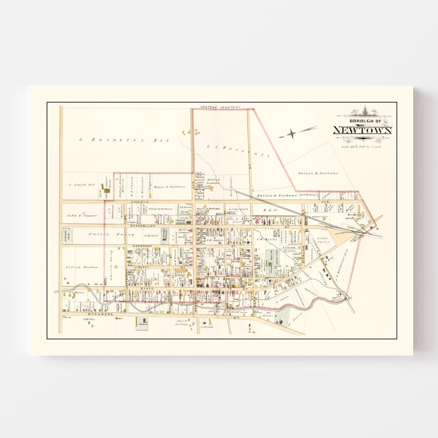 Vintage Map of Newtown, Pennsylvania, 1891