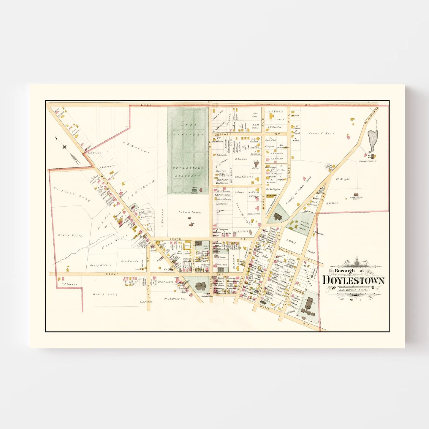 Vintage Map of Doylestown, Pennsylvania, 1891