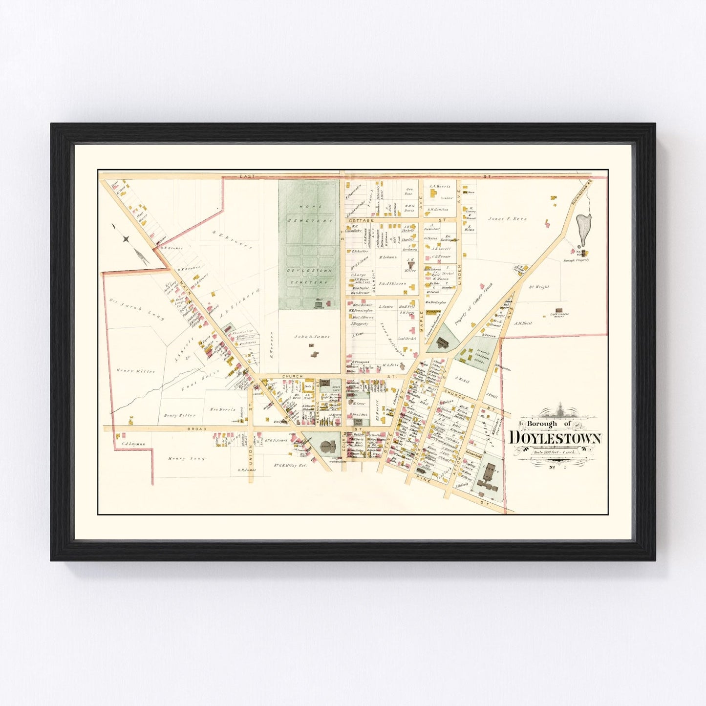 Vintage map of Doylestown, Pennsylvania, 1891