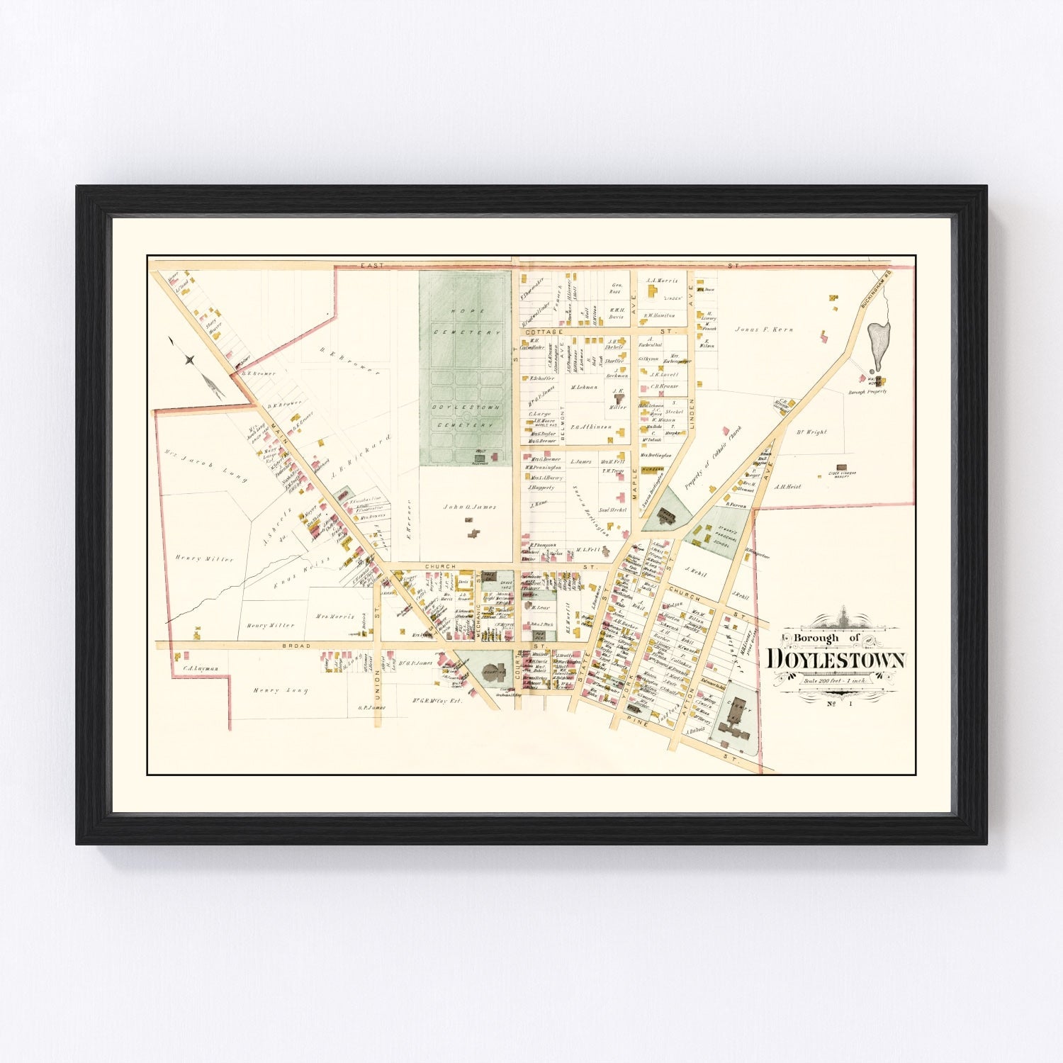 Vintage map of Doylestown, Pennsylvania, 1891
