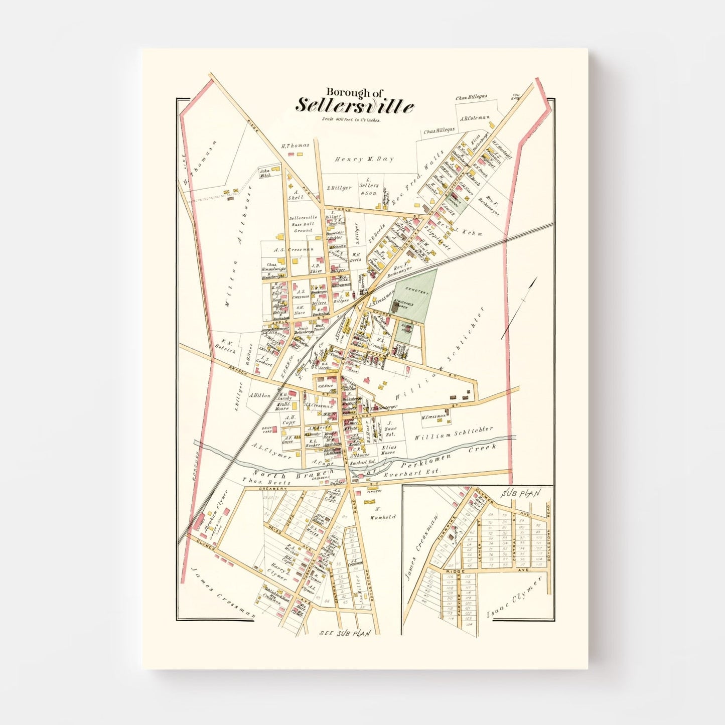Vintage Map of Sellersville, Pennsylvania, 1891