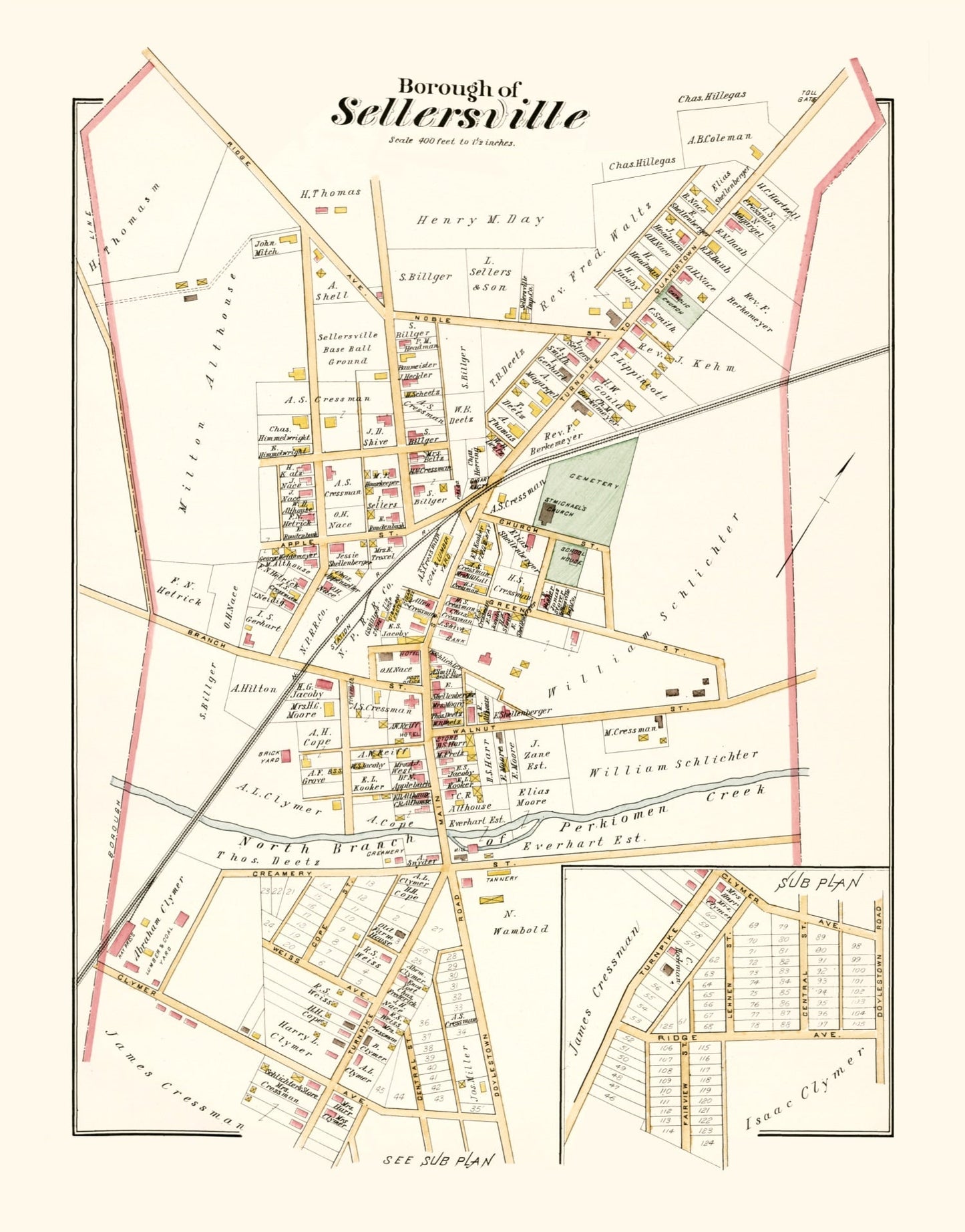Vintage Map of Sellersville, Pennsylvania, 1891