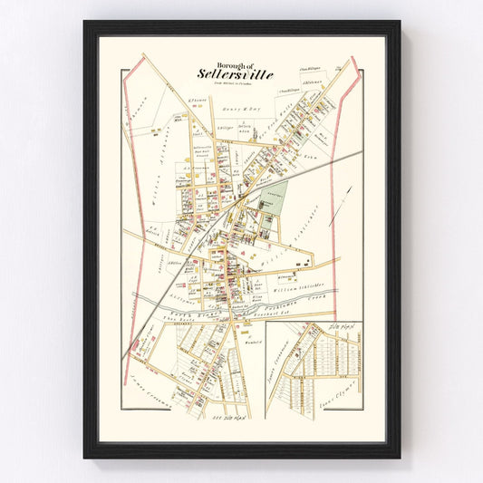 vintage map of Sellersville, Pennsylvania, 1891
