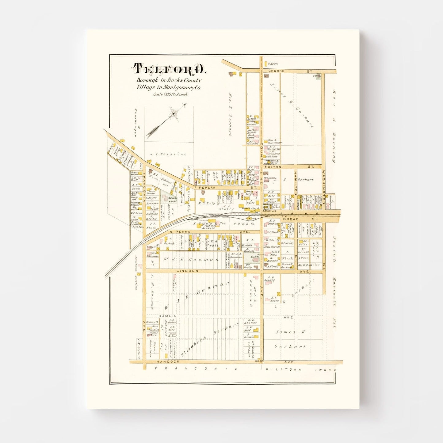 Vintage Map of Telford, Pennsylvania, 1891
