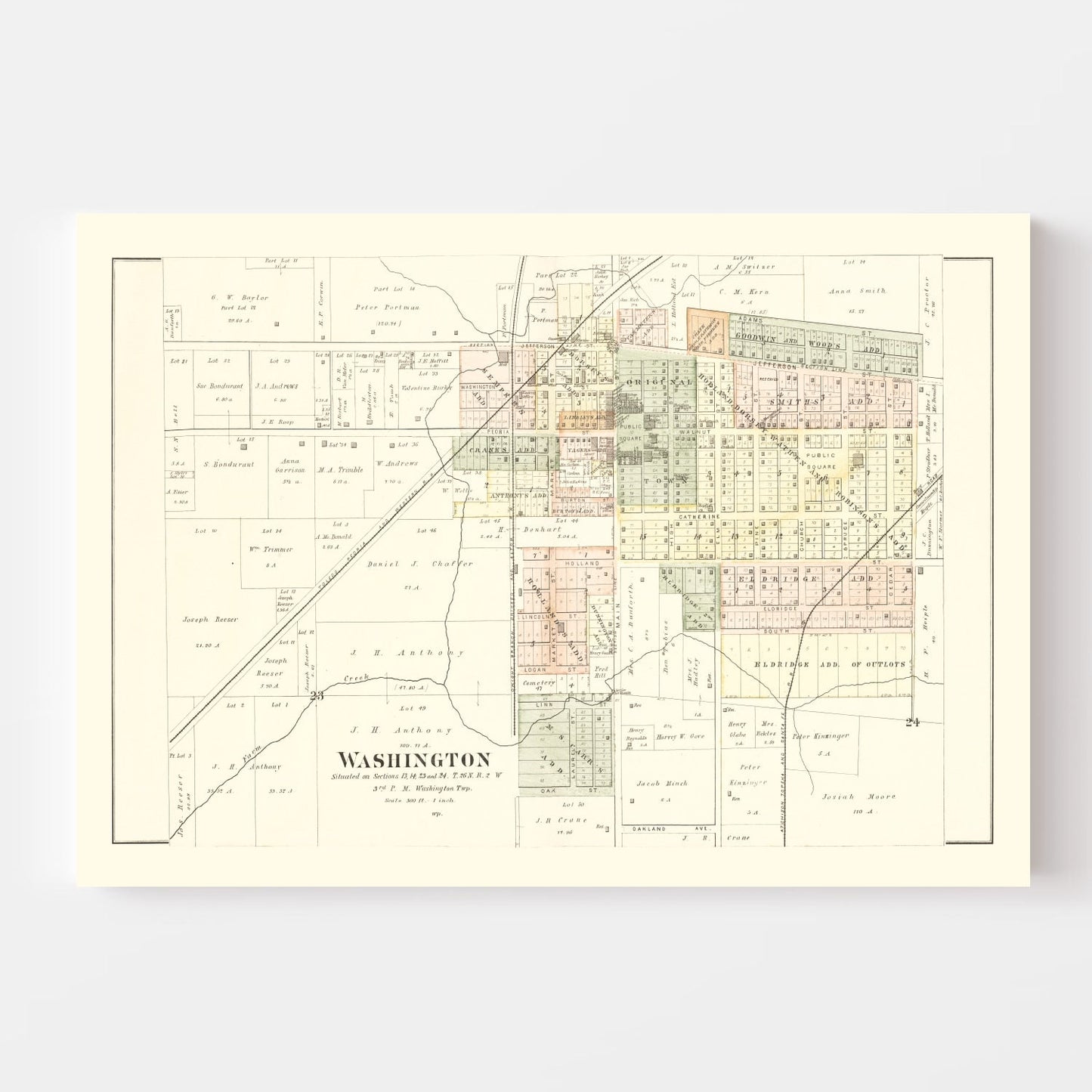 Vintage Map of Washington, Illinois, 1891