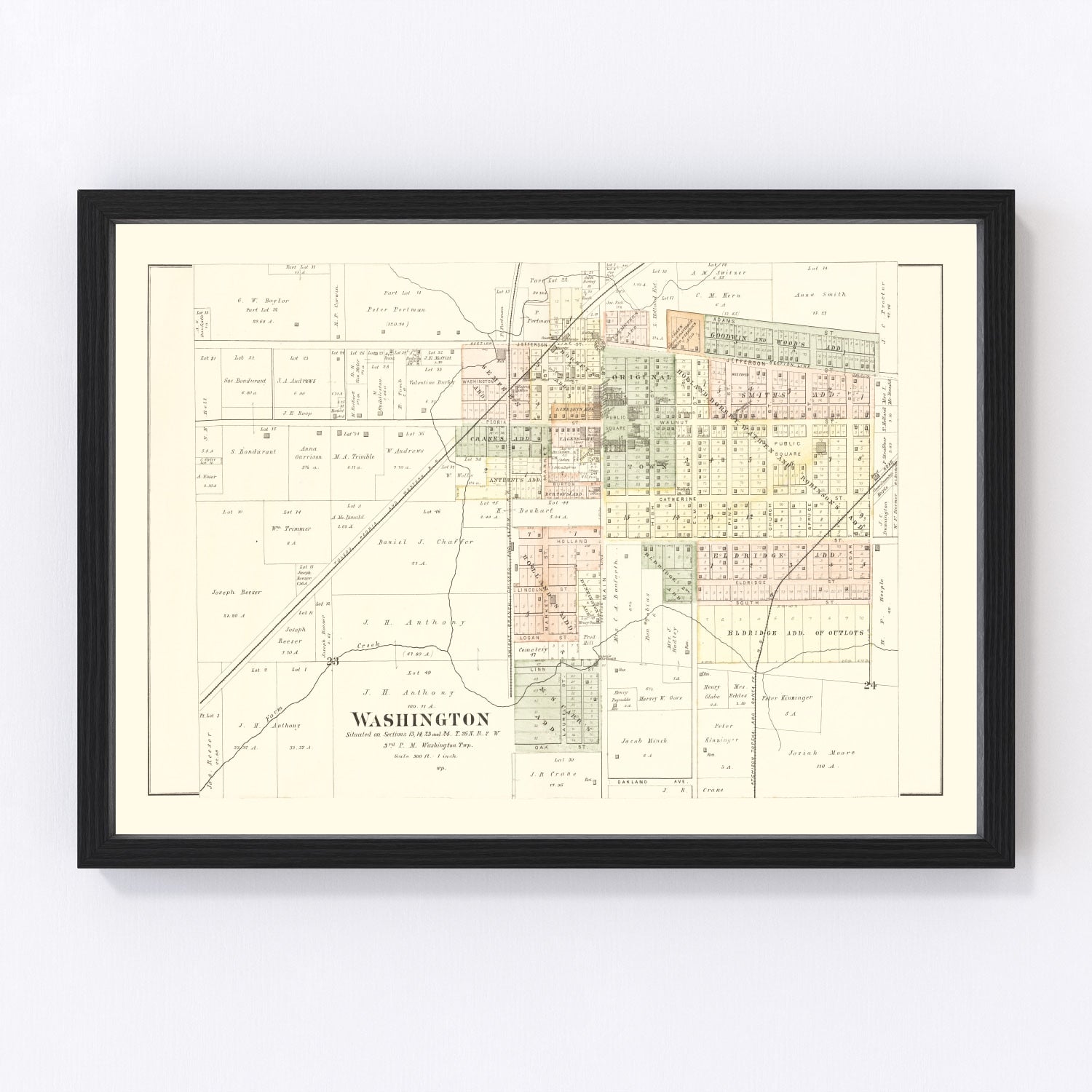 Vintage map of Washington, Tazewell County, Illinois, 1891, digitally restored