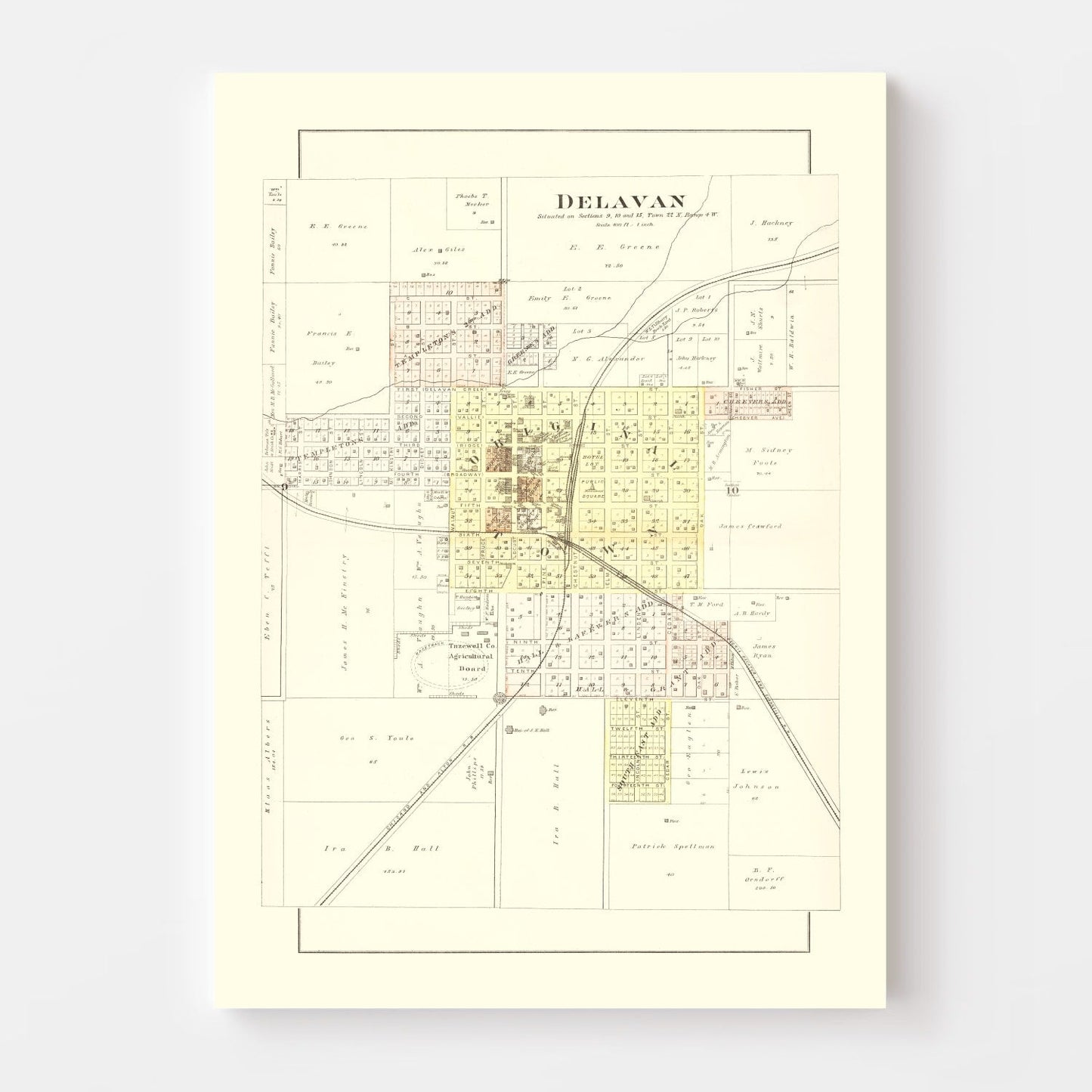 Vintage Map of Delavan, Illinois, 1891