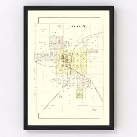 Vintage map of Delavan, Illinois, 1891