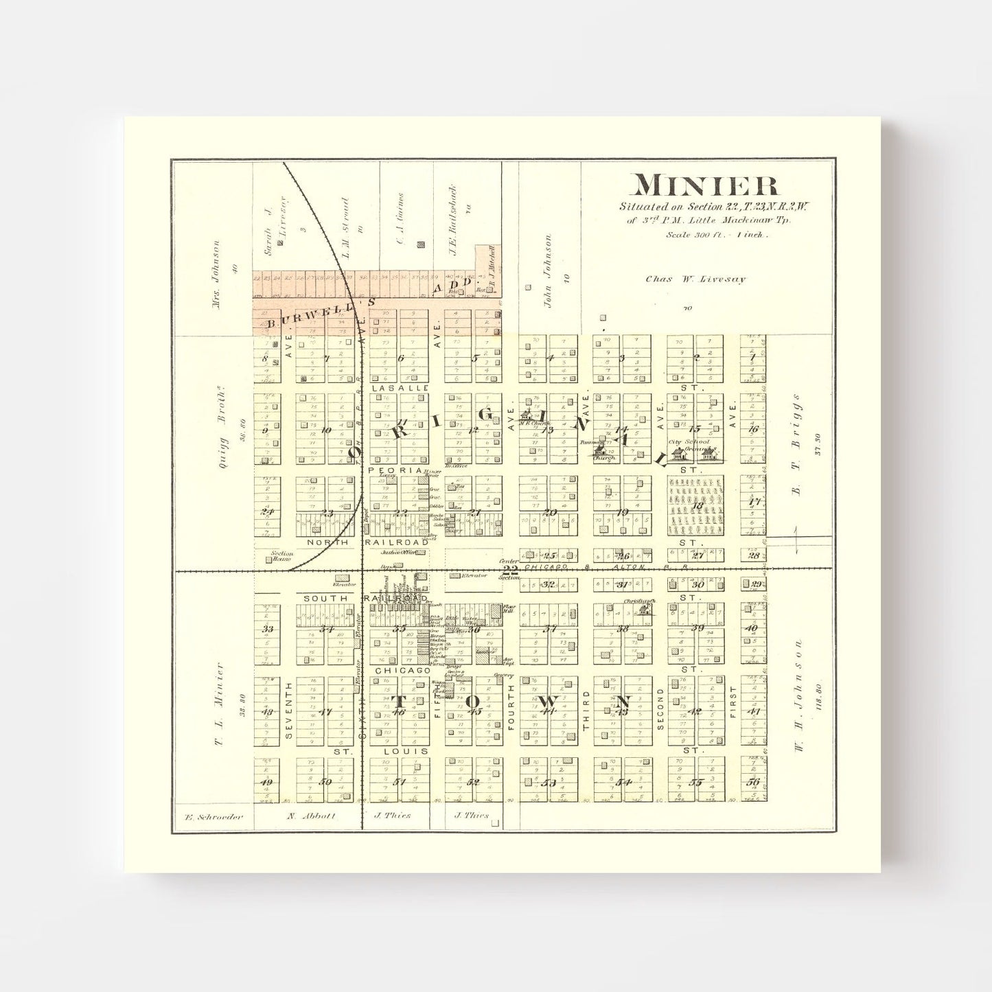 Vintage Map of Minier, Illinois, 1891
