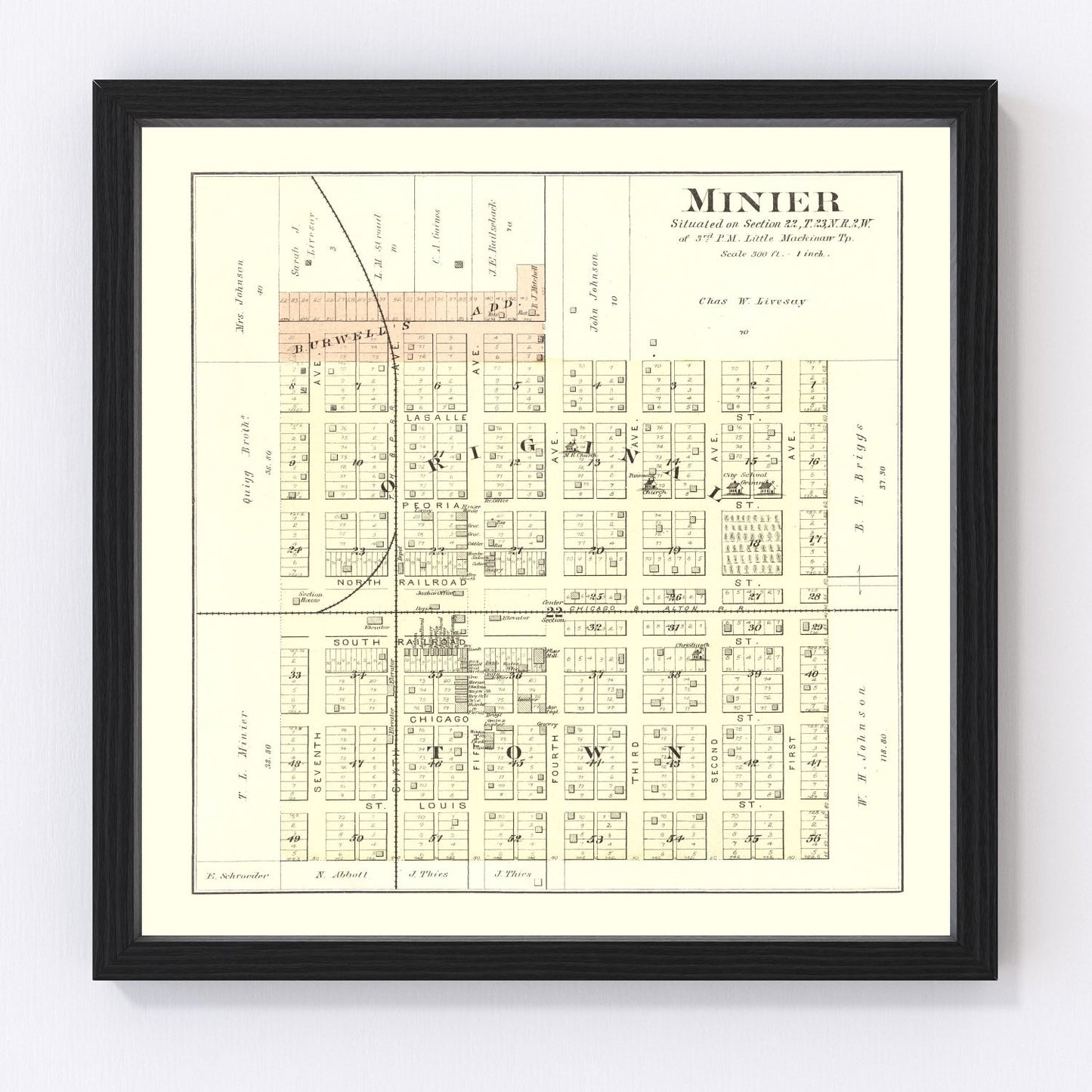 vintage map of Minier, Illinois, 1891