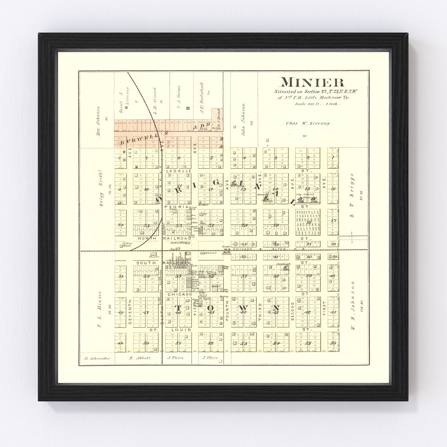 vintage map of Minier, Illinois, 1891