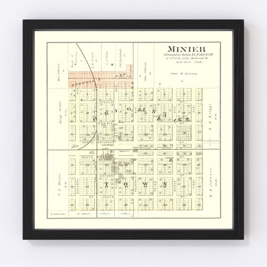 vintage map of Minier, Illinois, 1891