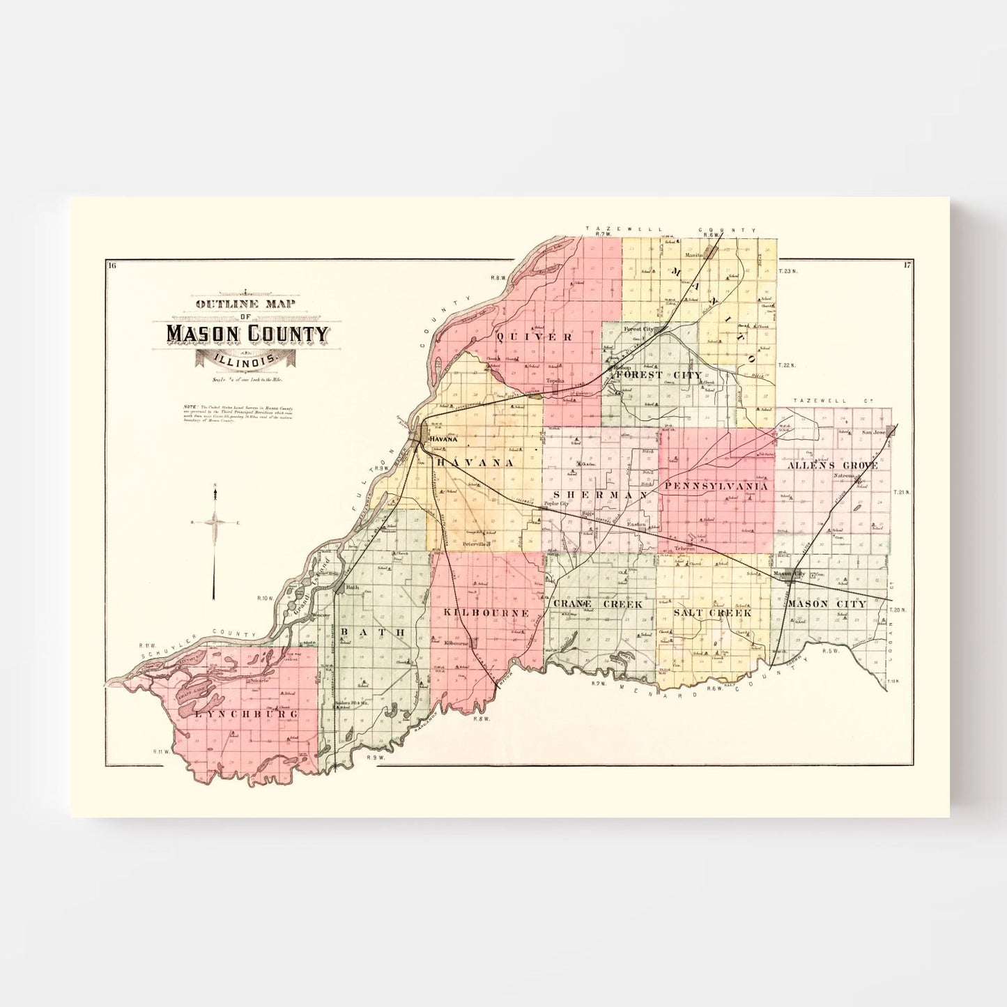 Vintage Map of Mason County, Illinois, 1891