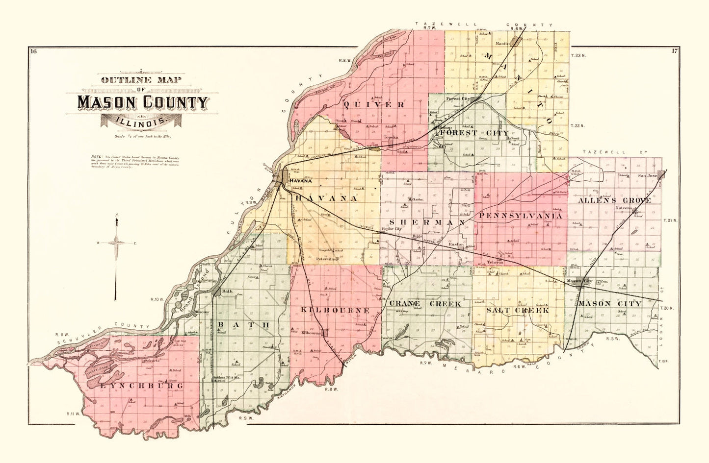 Vintage Map of Mason County, Illinois, 1891
