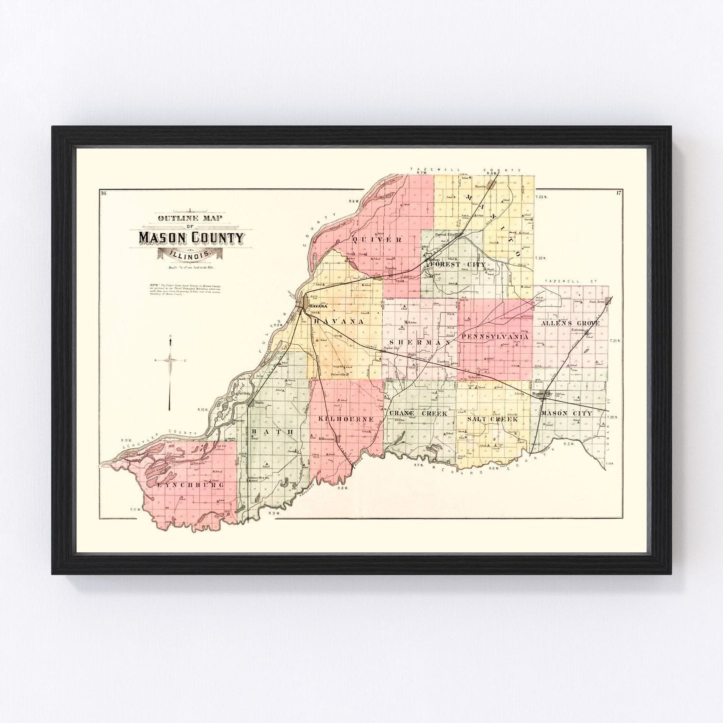 Vintage map of Mason County, Illinois, 1891