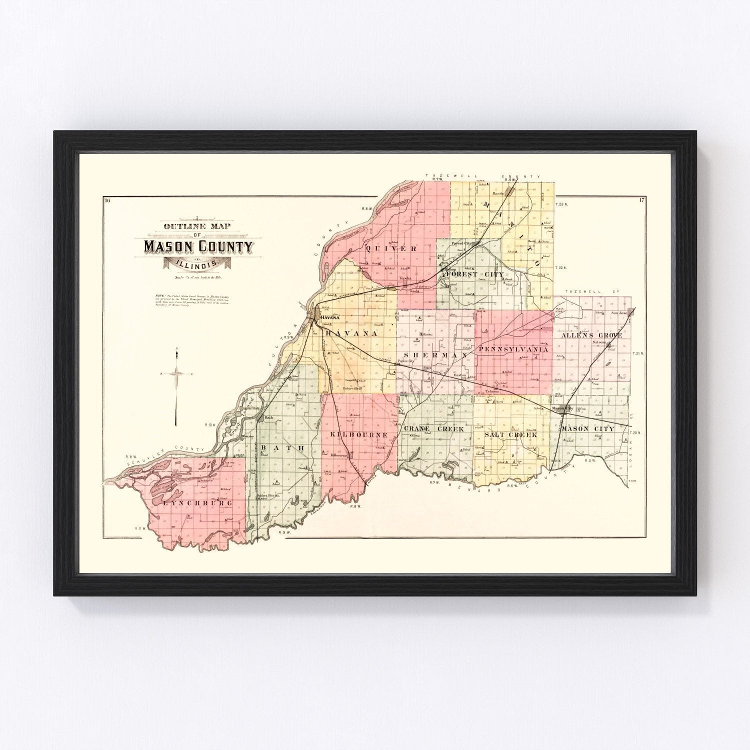 Vintage map of Mason County, Illinois, 1891