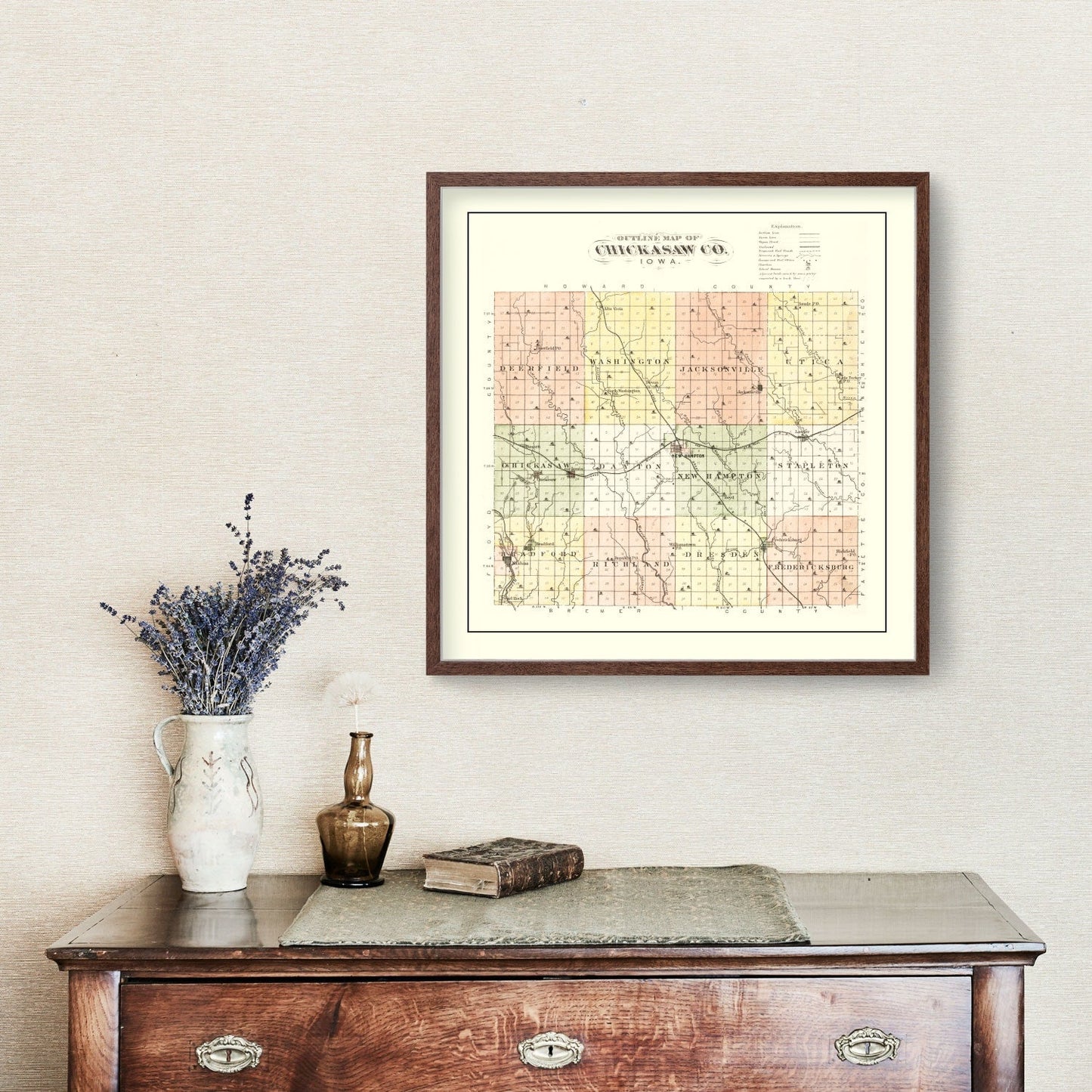 Vintage Map of Chickasaw County, Iowa, 1892