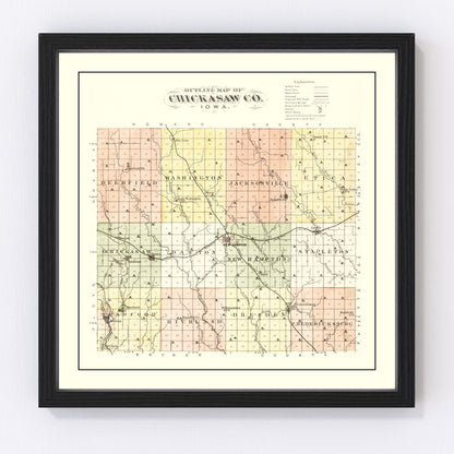 Vintage map of Chickasaw County, Iowa, 1892 - digitally restored wall art print