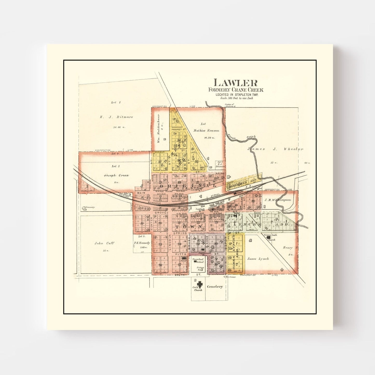 Vintage Map of Lawler, Iowa, 1892