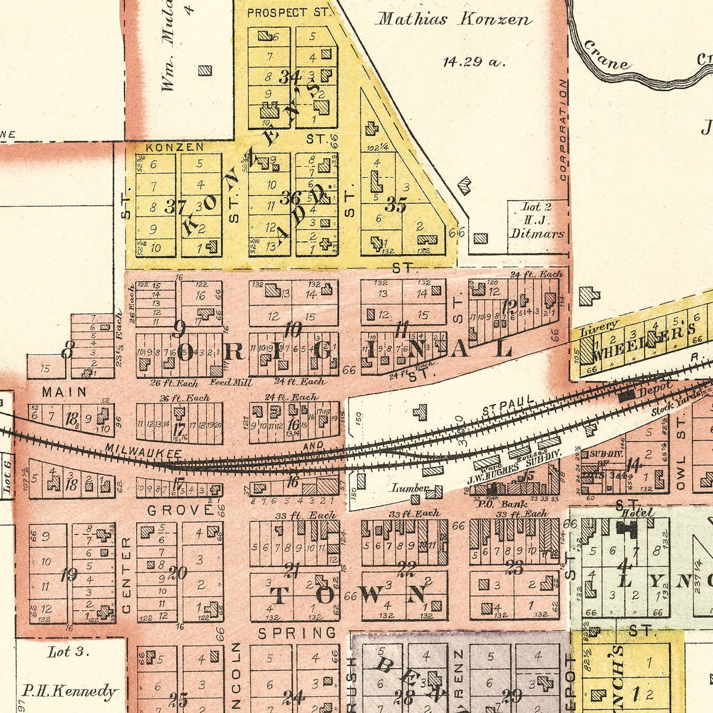 Vintage Map of Lawler, Iowa, 1892