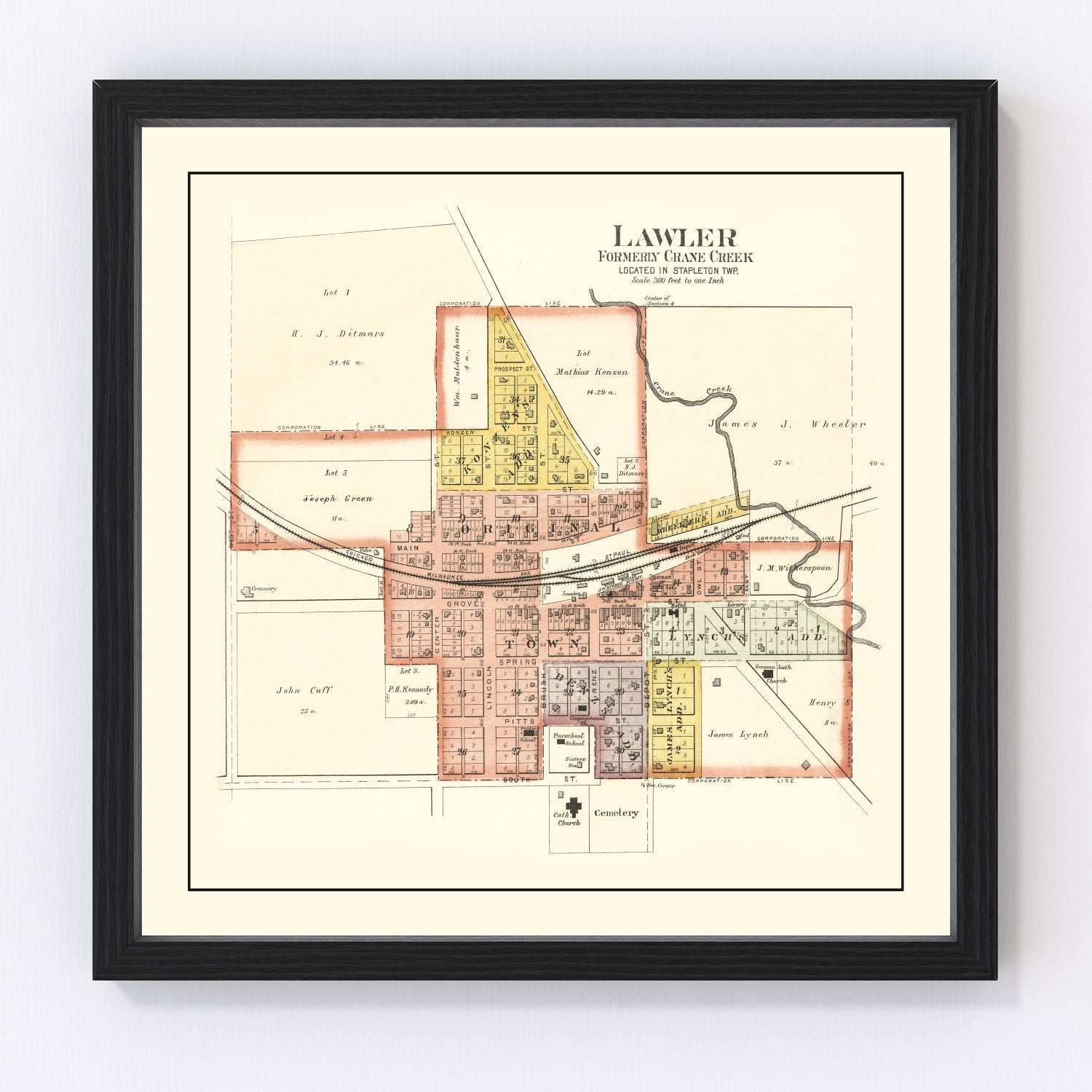 Vintage map of Lawler, Iowa, 1892