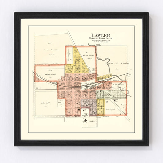Vintage map of Lawler, Iowa, 1892