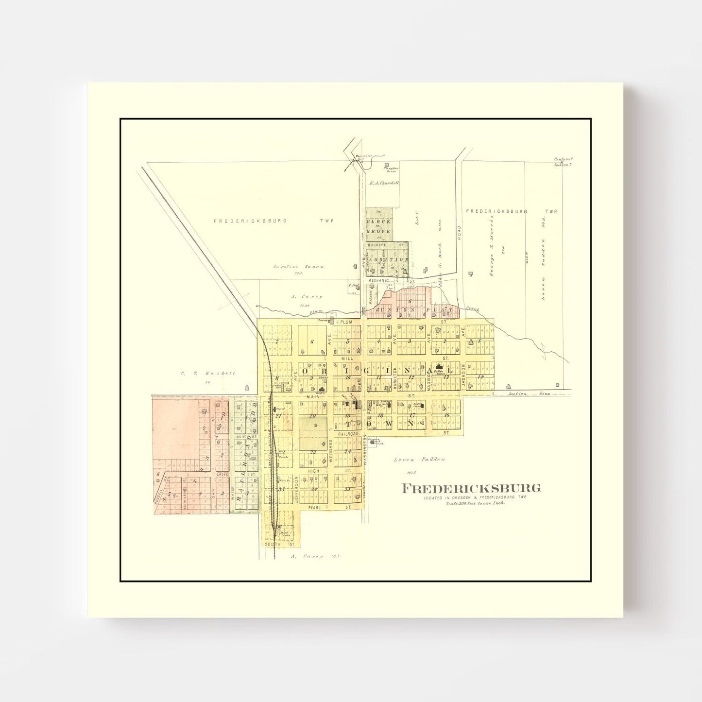 Vintage Map of Fredericksburg, Iowa, 1892
