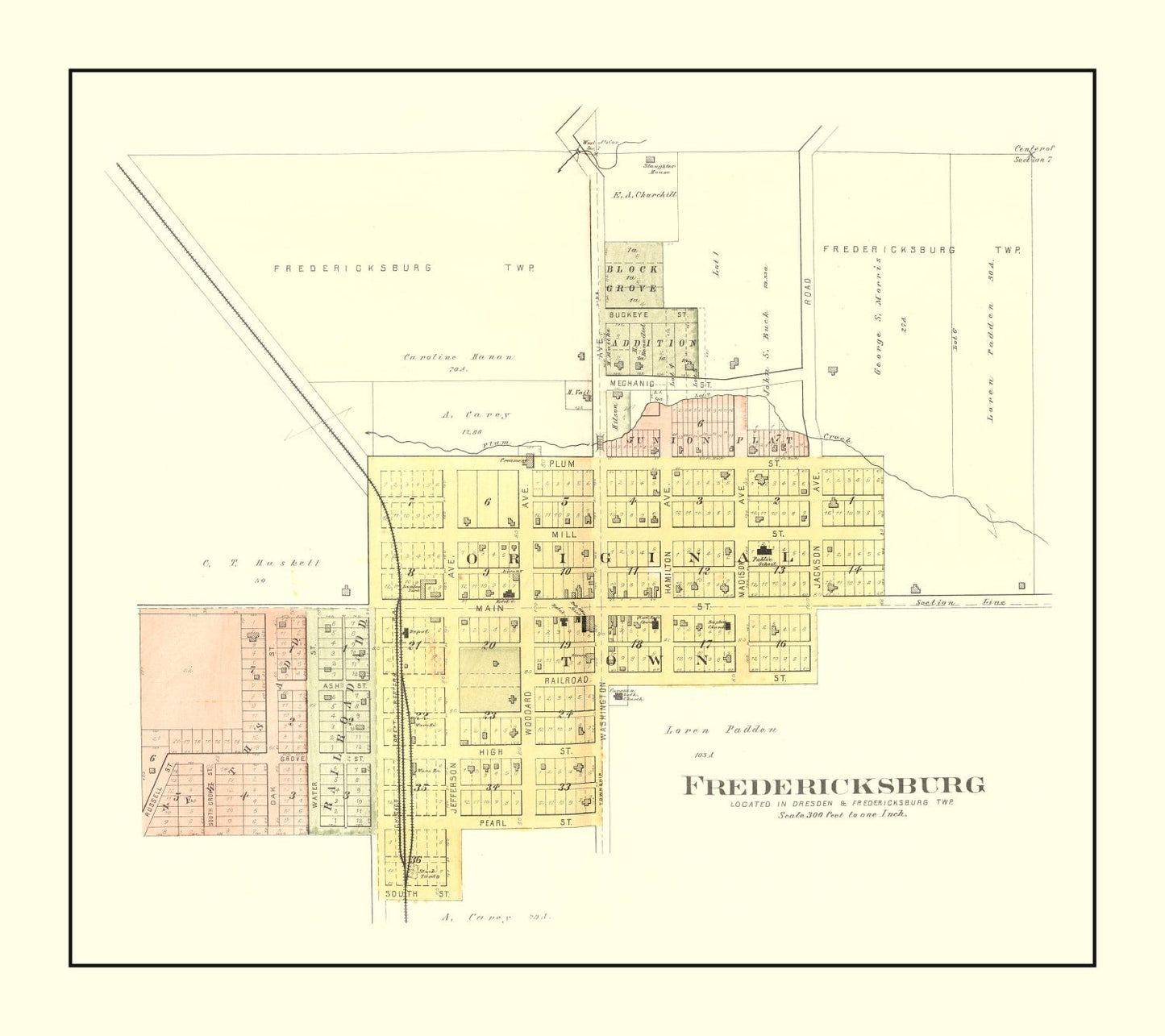 Vintage Map of Fredericksburg, Iowa, 1892