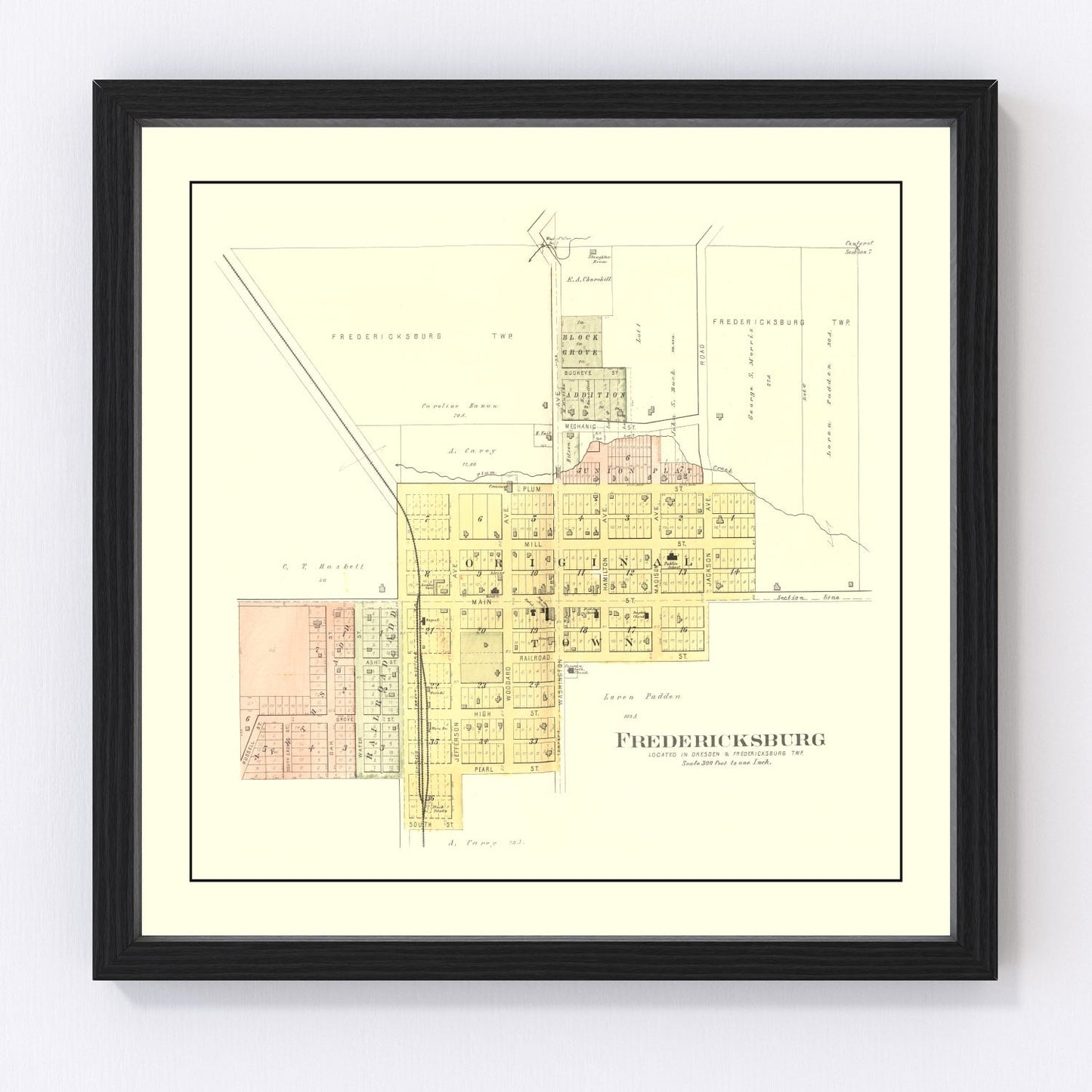 vintage map of Fredericksburg, Iowa, 1892