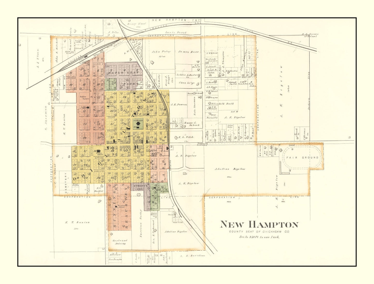 Vintage Map of New Hampton, Iowa, 1892
