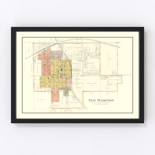 Vintage map of New Hampton, Iowa, 1892