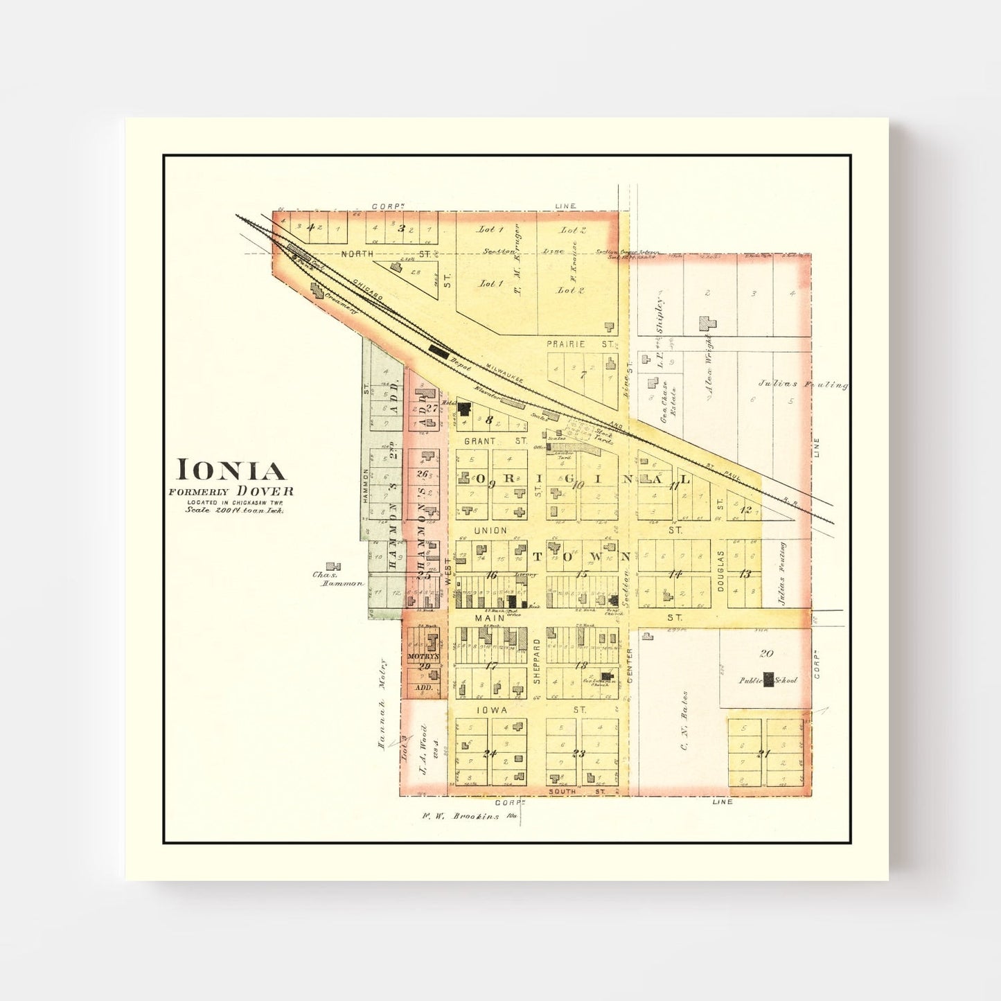 Vintage Map of Ionla, Iowa, 1892