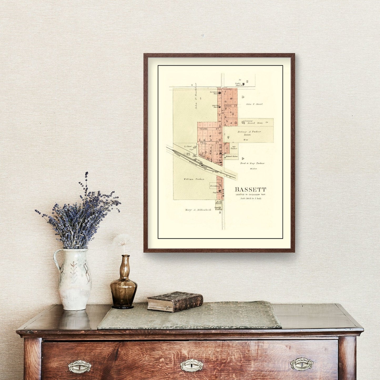 Vintage Map of Bassett, Iowa, 1892