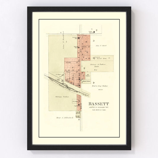 Vintage map of Bassett, Iowa, 1892