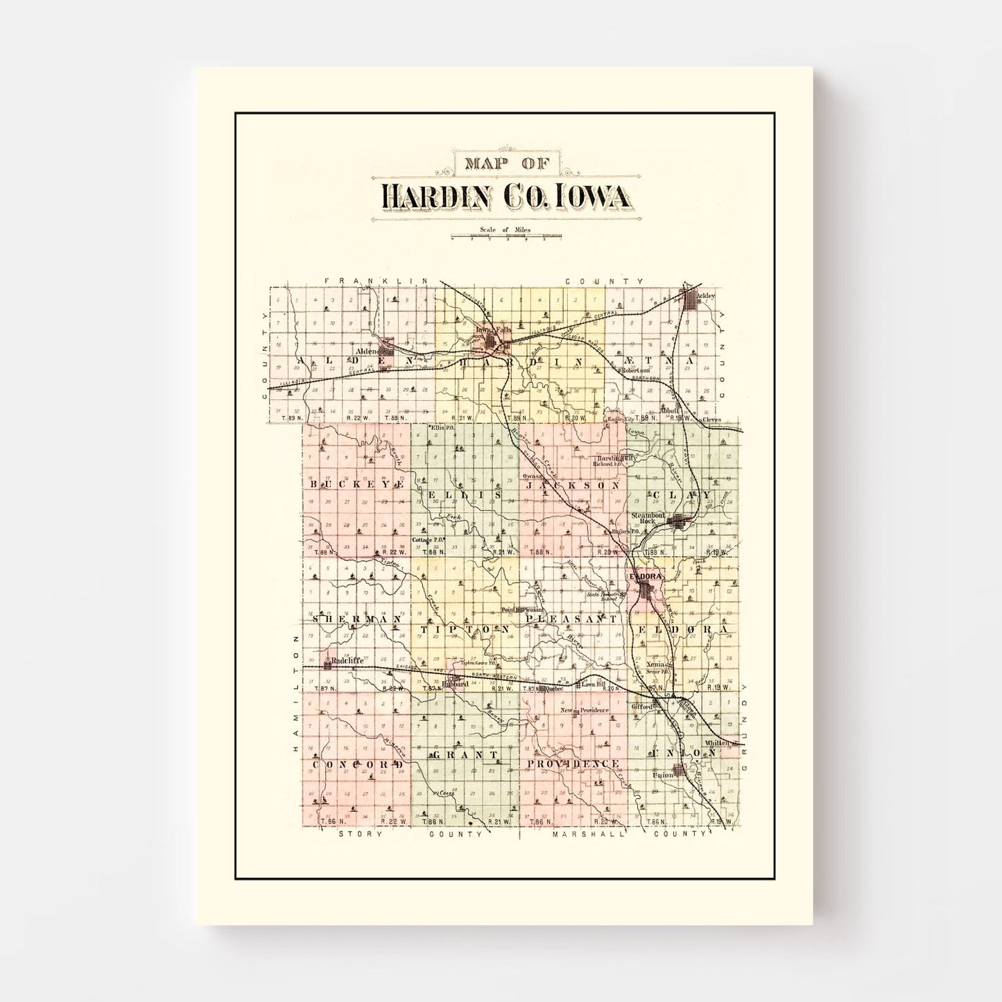 Vintage Map of Hardin County, Iowa, 1892
