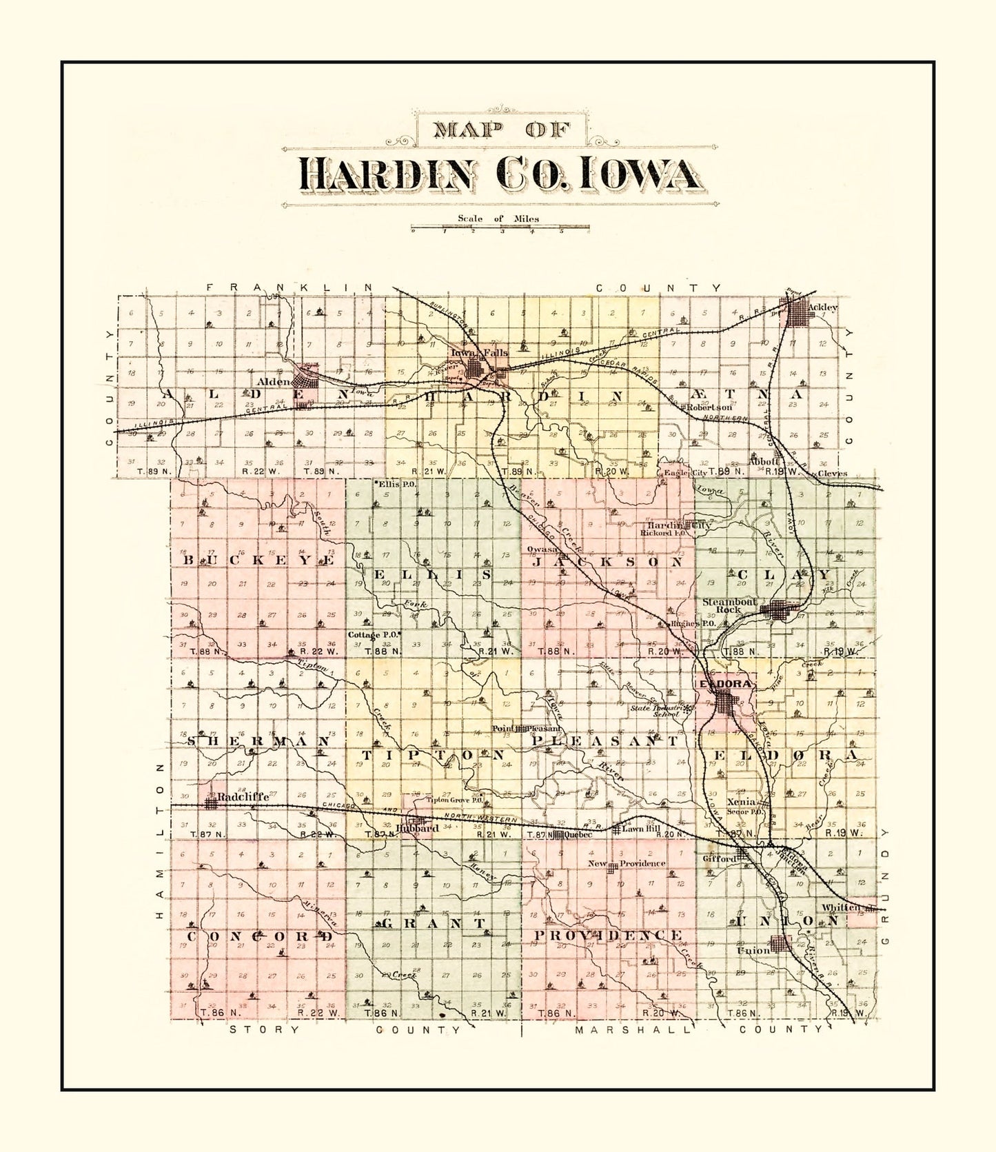 Vintage Map of Hardin County, Iowa, 1892