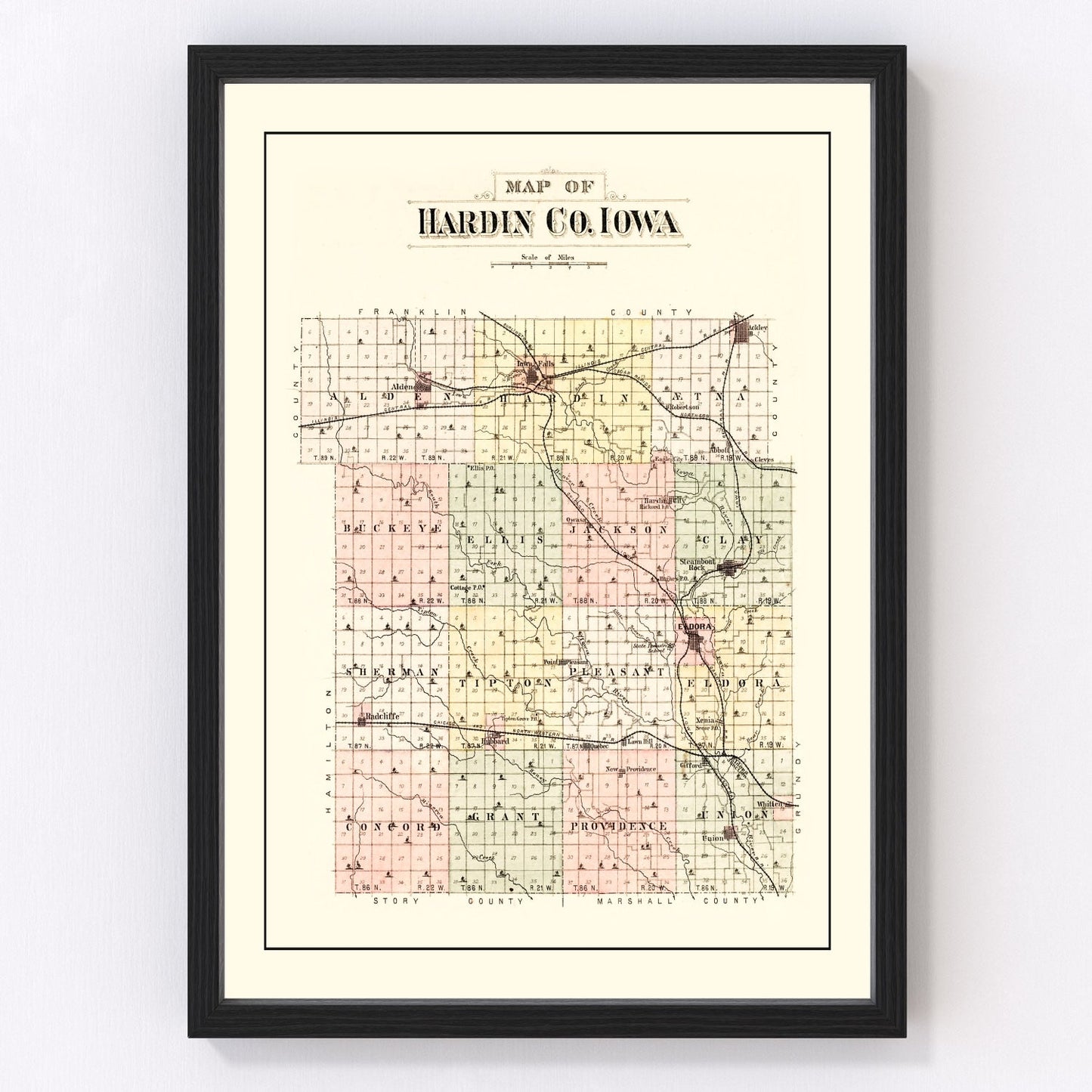 Vintage map of Hardin County, Iowa, 1892