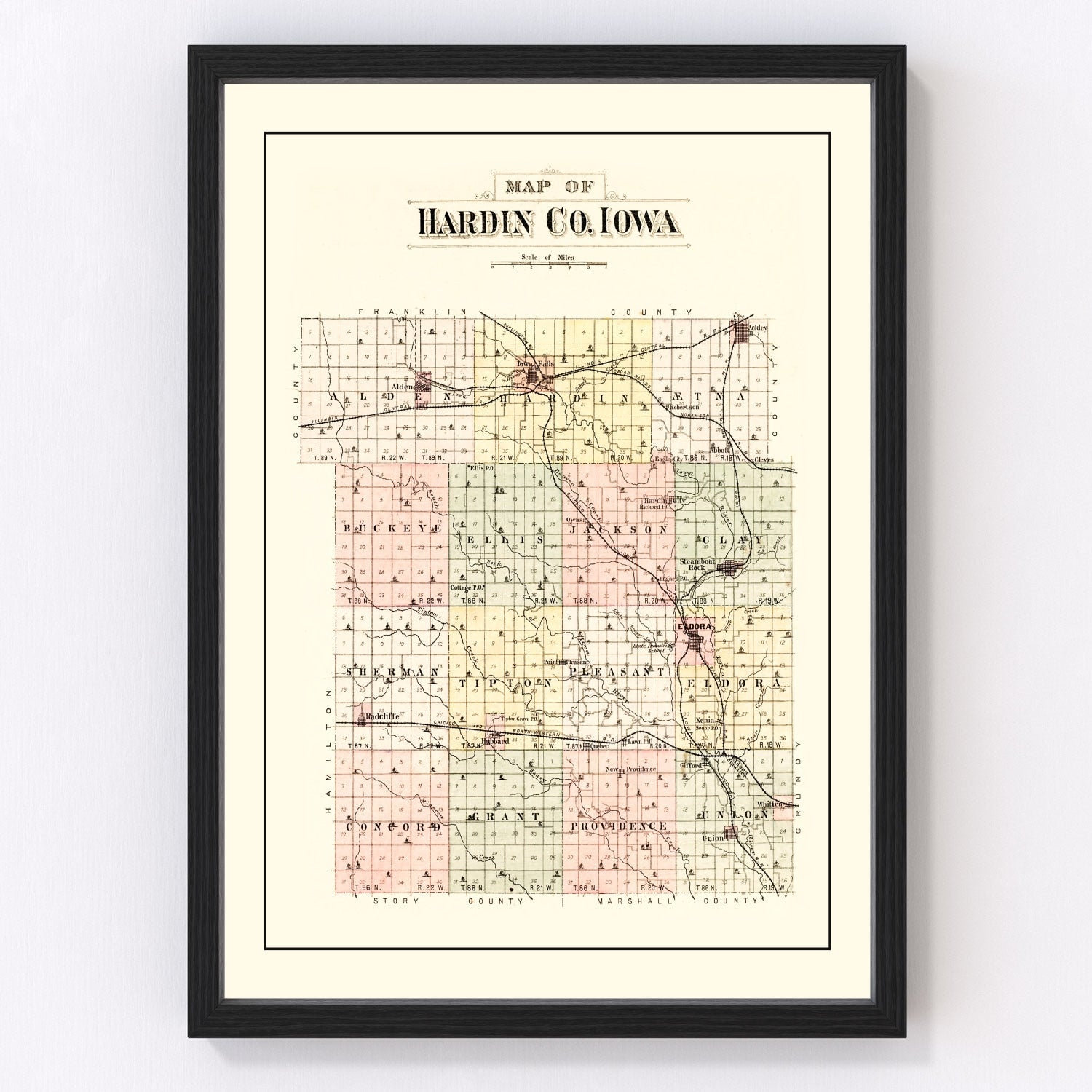 Vintage map of Hardin County, Iowa, 1892