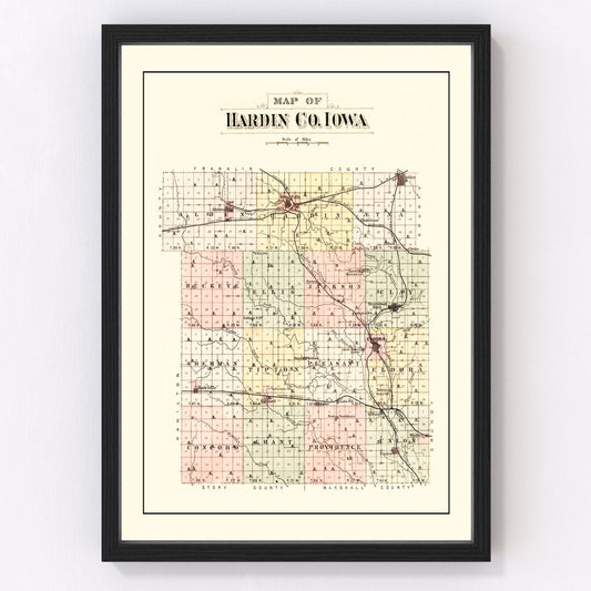Vintage map of Hardin County, Iowa, 1892