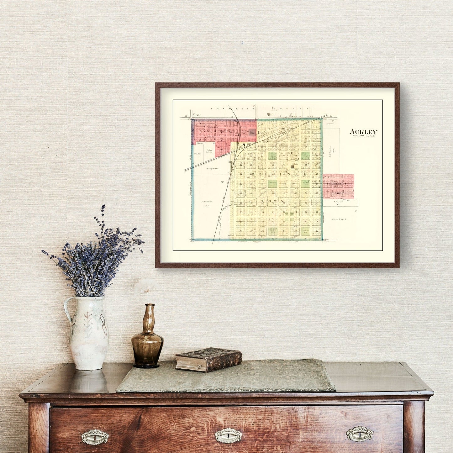 Vintage Map of Ackley, Iowa, 1892