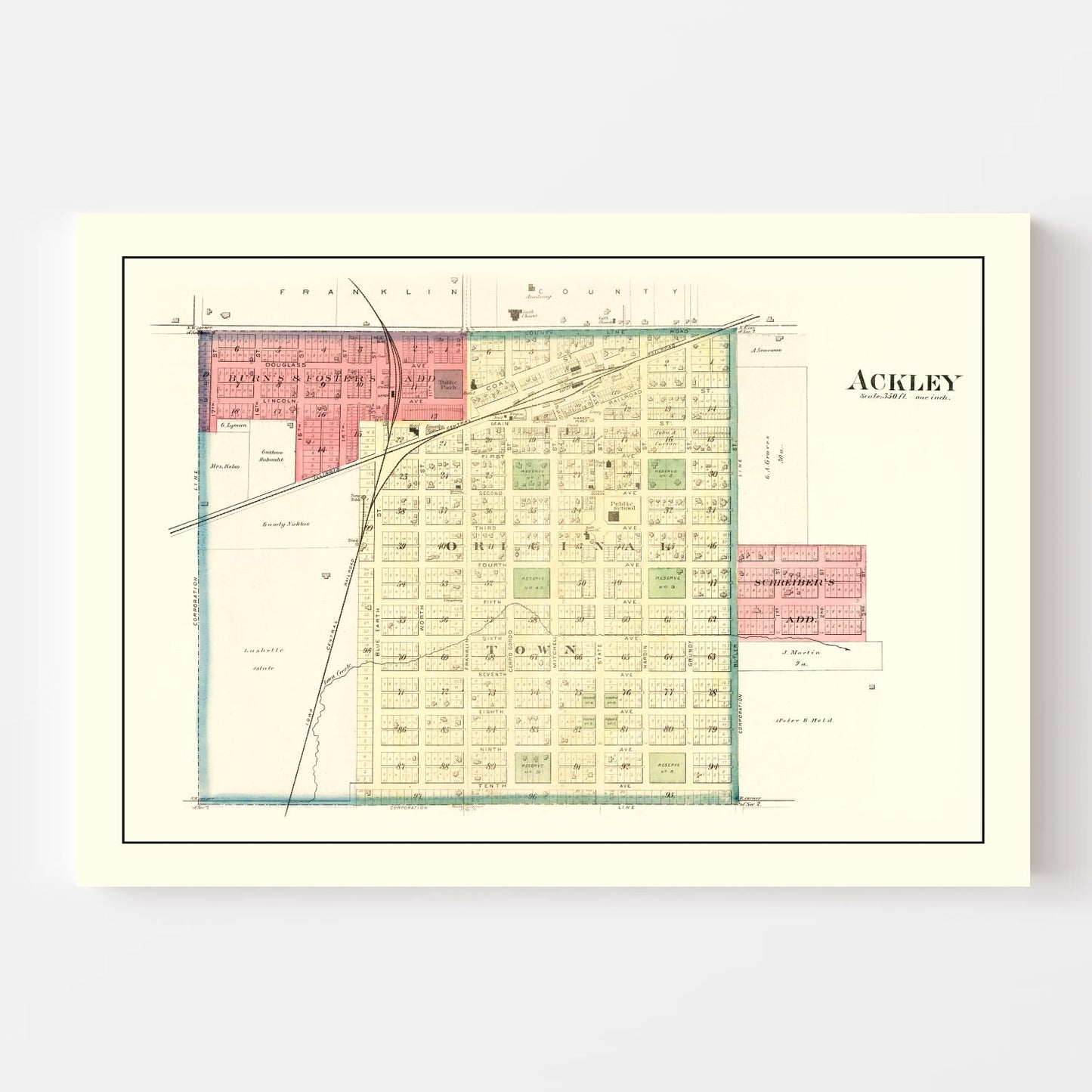 Vintage Map of Ackley, Iowa, 1892