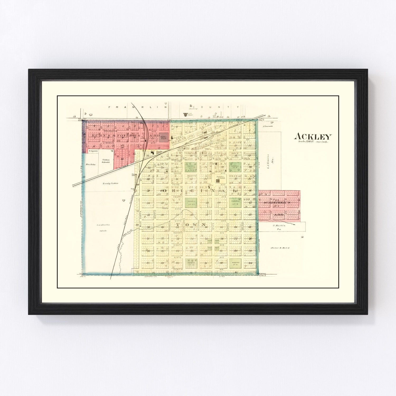 Vintage map of Ackley, Iowa, 1892 - restored Hardin County 19th-century plat survey