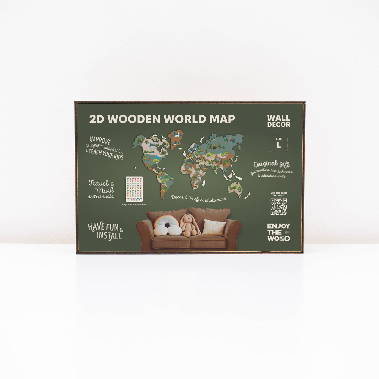 Wooden Kids World Map Wall Art